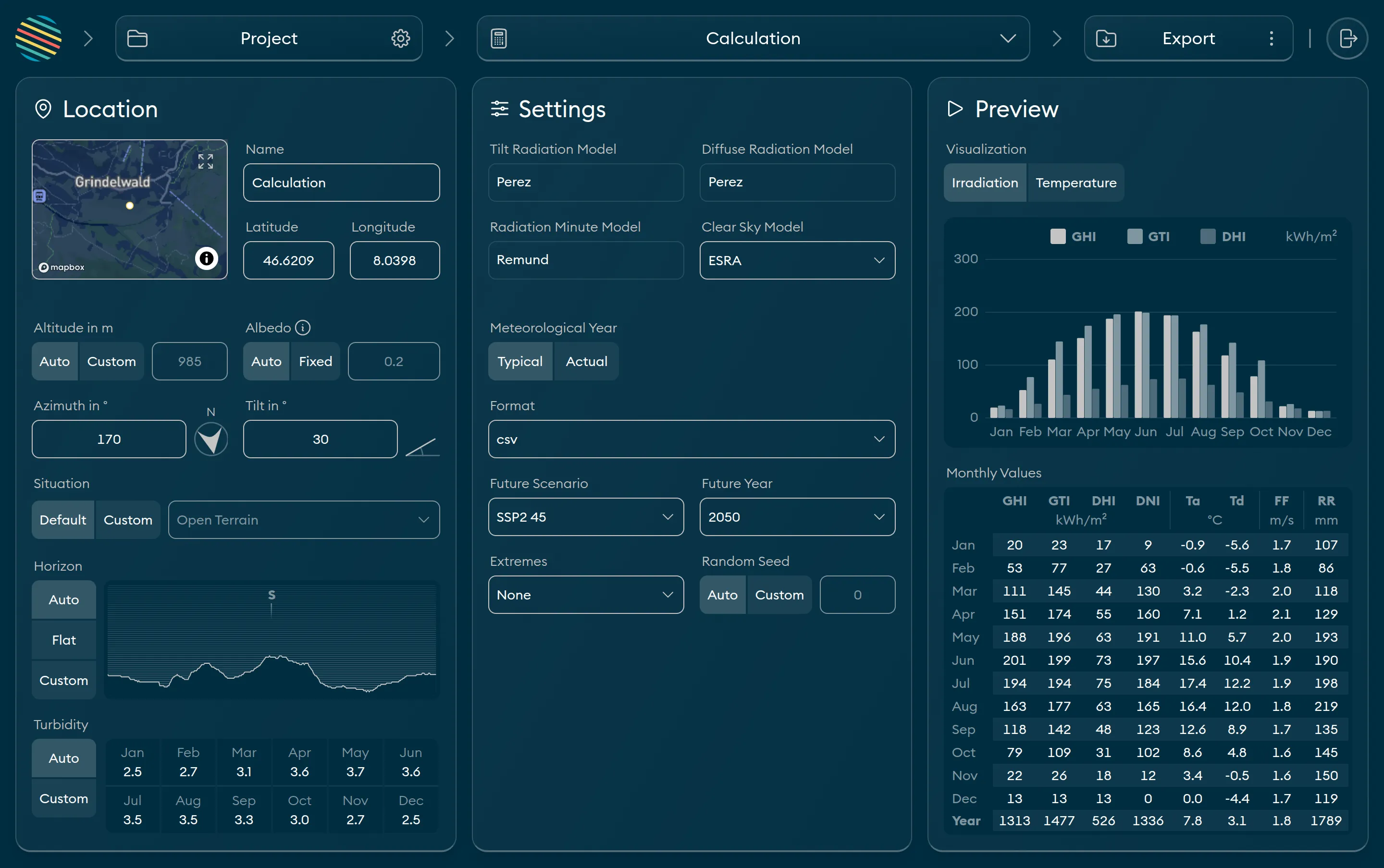 Screenshot of Meteonorm App 