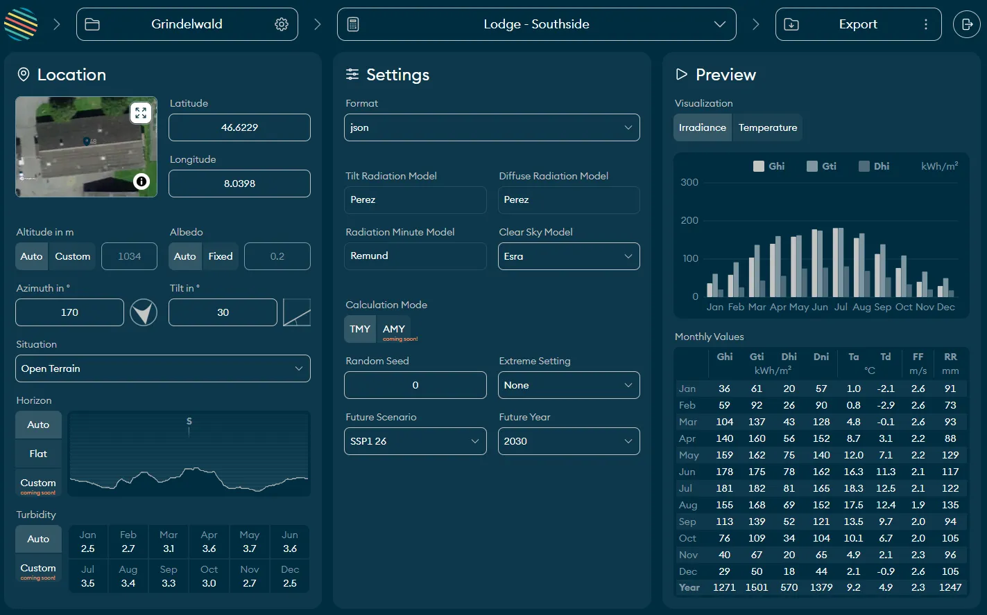 Project Screenshot of Meteonorm App.